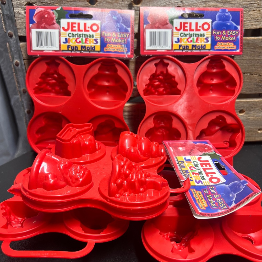 Jell-O Christmas Jigglers Fun Mold Red Plastic Holiday Shapes Set of 3 New